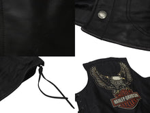 Load image into Gallery viewer, Harley Davidson ハーレーダビッドソン レザー ベスト 本革 vintage ドローコード RN103819CA03402 サイズ M ブラック 美品 中古 4b001844