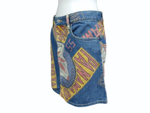 HystericGlamour ヒステリックグラマー ヴィンテージ 総柄 デニム ミニスカート ブルー マルチカラー サイズFREE 美品 中古 4b001848