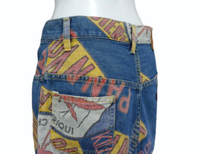 HystericGlamour ヒステリックグラマー ヴィンテージ 総柄 デニム ミニスカート ブルー マルチカラー サイズFREE 美品 中古 4b001848