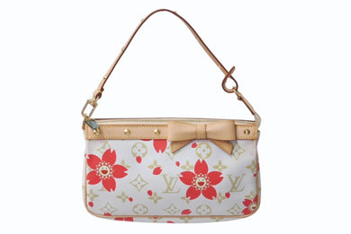 新品同様 LOUIS VUITTON ルイヴィトン ポシェット アクセソワール アクセサリーポーチ M92008 モノグラム チェリーブロッサム 村上隆 中古 4b001859