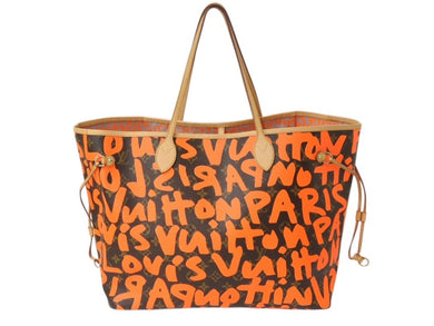 極美品 LOUIS VUITTON ルイヴィトン モノグラムグラフィティ ネヴァーフルGM トートバッグ M93702 ブラウン オレンジ 中古 4b001868