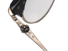 Load image into Gallery viewer, CHROME HEARTS クロムハーツ SLUNTRADICTION II メガネ 48□20-148 ハーフリム CHプラス ブラック ゴールド 度無し 美品 中古 4b001870