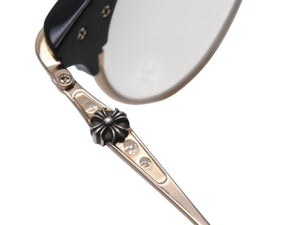 CHROME HEARTS クロムハーツ SLUNTRADICTION II メガネ 48□20-148 ハーフリム CHプラス ブラック ゴールド 度無し 美品 中古 4b001870