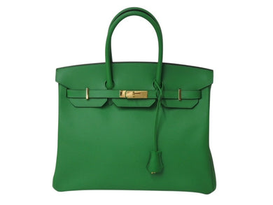 極美品 HERMES エルメス BIRKIN バーキン35 バンブー グリーン ゴールド金具 ヴォーエプソン ハンドバッグ □R刻印 中古 4b001871