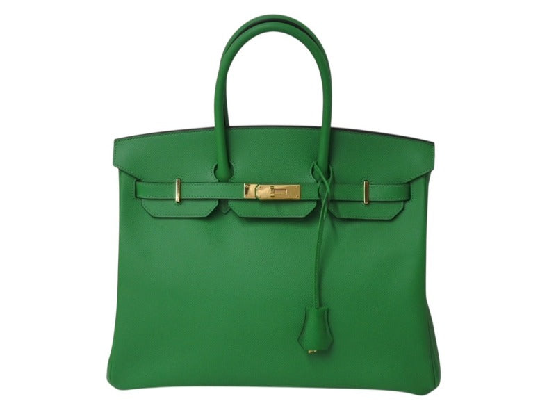 極美品 HERMES エルメス BIRKIN バーキン35 バンブー グリーン ゴールド金具 ヴォーエプソン ハンドバッグ □R刻印 中古 4b001871
