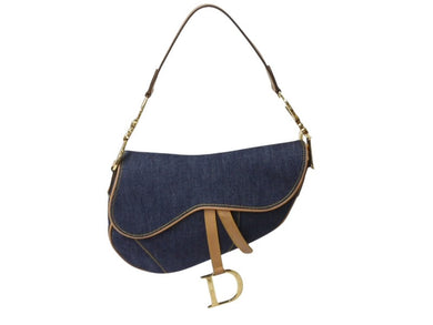 極美品 Christian Dior クリスチャンディオール サドルバッグ ワンショルダーバッグ RU 1020 デニム ネイビー ゴールド金具 中古 4b001874