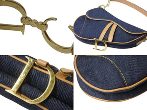 極美品 Christian Dior クリスチャンディオール サドルバッグ ワンショルダーバッグ RU 1020 デニム ネイビー ゴールド金具 中古 4b001874