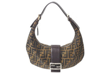 Load image into Gallery viewer, FENDI フェンディ ハーフムーン マンマバケット ワンショルダーバッグ ズッカ柄 ブラウン キャンバス レザー 美品 中古 4b001877