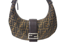 Load image into Gallery viewer, FENDI フェンディ ハーフムーン マンマバケット ワンショルダーバッグ ズッカ柄 ブラウン キャンバス レザー 美品 中古 4b001877