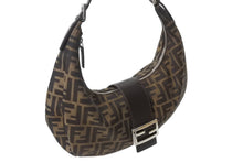 Load image into Gallery viewer, FENDI フェンディ ハーフムーン マンマバケット ワンショルダーバッグ ズッカ柄 ブラウン キャンバス レザー 美品 中古 4b001877