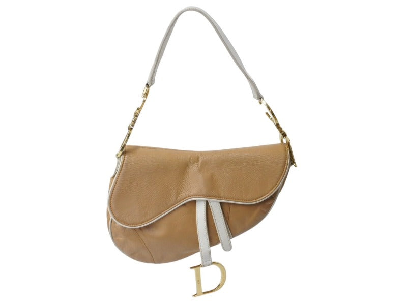 CHRISTIAN DIOR クリスチャンディオール サドルバッグ MU0030 ブラウン ストラップ付き ゴールド金具 美品 中古 4b001878