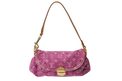 極美品 LOUIS VUITTON ルイヴィトン ミニプリーティ ワンショルダーバッグ M95216 モノグラム デニム ピンク 中古 4b001887