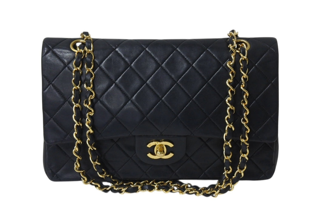 極美品 CHANEL シャネル マトラッセ25 Wフラップ Wチェーンショルダーバッグ 1番台 ラムスキン ココマーク マットシルバー金具 中古 4b001895