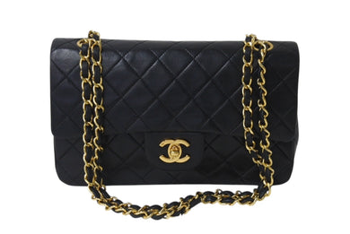 極美品 CHANEL シャネル マトラッセ23 Wフラップ Wチェーン ショルダーバッグ 1番台 ラムスキン ココマーク ブラック ゴールド金具 中古 4b001921