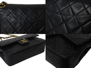極美品 CHANEL シャネル マトラッセ23 Wフラップ Wチェーン ショルダーバッグ 1番台 ラムスキン ココマーク ブラック ゴールド金具 中古 4b001921