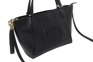 極美品 GUCCI グッチ SOHO ソーホー ハンドバッグ ショルダーバッグ 369176 2way レザー ゴールド金具 ブラック 美品 中古 4b001922