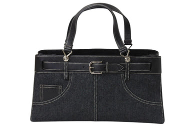 極美品 Christian Dior クリスチャンディオール ハンドバッグ トートバッグ ブラック デニム レザー BM-0042 シルバー金具 中古 4b001925