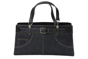 極美品 Christian Dior クリスチャンディオール ハンドバッグ トートバッグ ブラック デニム レザー BM-0042 シルバー金具 中古 4b001925