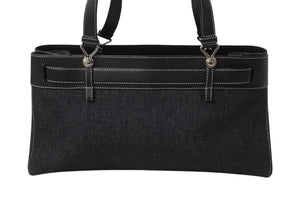 極美品 Christian Dior クリスチャンディオール ハンドバッグ トートバッグ ブラック デニム レザー BM-0042 シルバー金具 中古 4b001925
