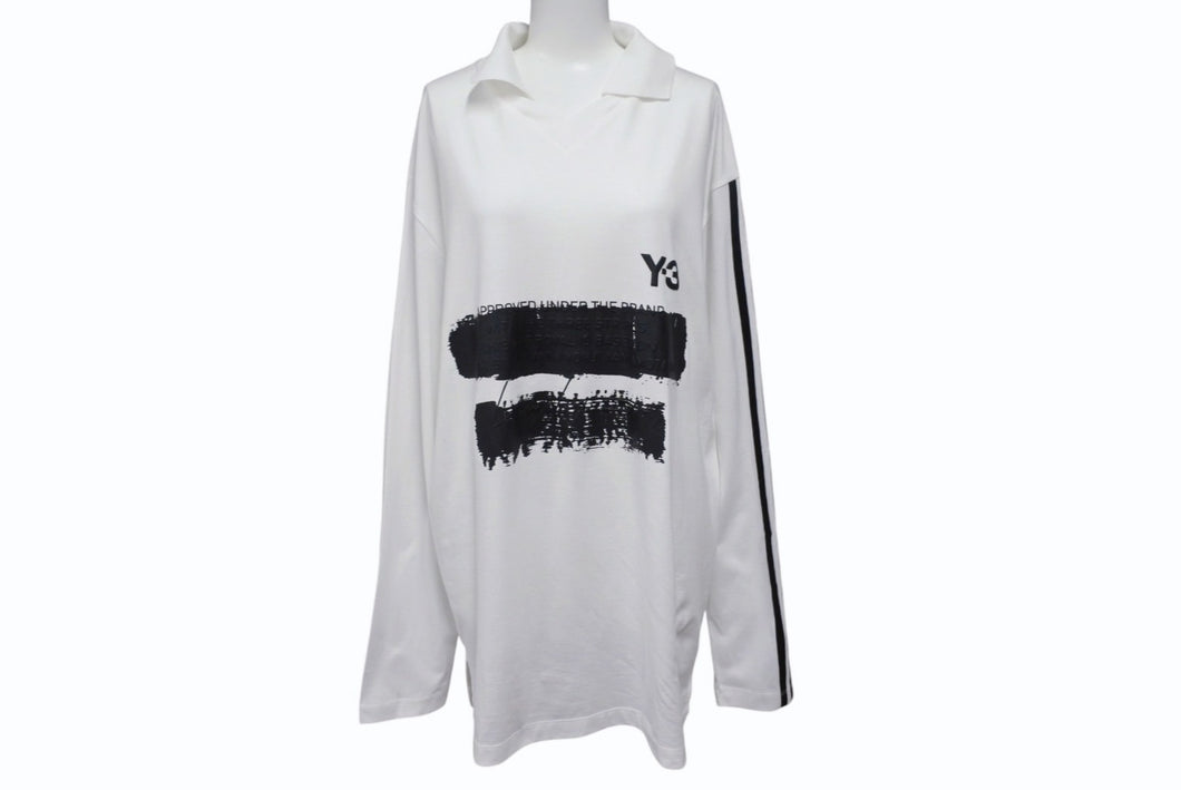 極美品 Y-3 ワイスリー U GFX LOGO LS TEE ロングスリーブ 長袖ゲームシャツ ポロシャツ ホワイト サイズM 中古 4b001926