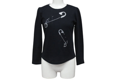 CHRISTIAN DIOR クリスチャンディオール 安全ピン ロンT 長袖Tシャツ ラインストーン ブラック シルバー サイズ10 美品 中古 4b001941