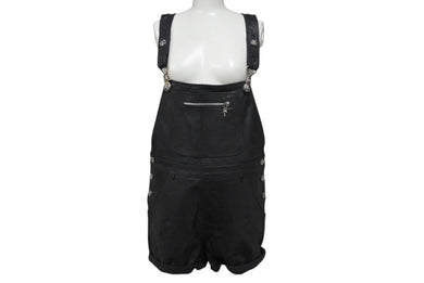 CHROME HEARTS クロムハーツ レザーサロペット サイズM クロスボールボタン ダガージップ シルバー925 ブラック 美品 中古 4b001952 
