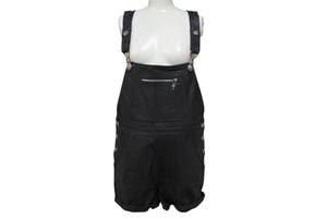 CHROME HEARTS クロムハーツ レザーサロペット サイズM クロスボールボタン ダガージップ シルバー925 ブラック 美品 中古 4b001952 