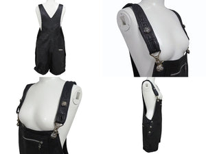 CHROME HEARTS クロムハーツ レザーサロペット サイズM クロスボールボタン ダガージップ シルバー925 ブラック 美品 中古 4b001952 