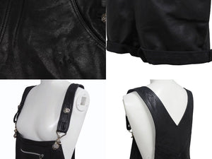CHROME HEARTS クロムハーツ レザーサロペット サイズM クロスボールボタン ダガージップ シルバー925 ブラック 美品 中古 4b001952 