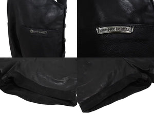 CHROME HEARTS クロムハーツ レザーサロペット サイズM クロスボールボタン ダガージップ シルバー925 ブラック 美品 中古 4b001952 
