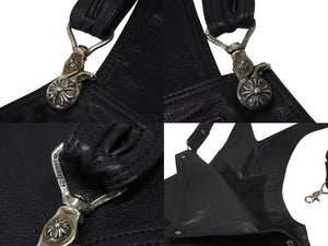 CHROME HEARTS クロムハーツ レザーサロペット サイズM クロスボールボタン ダガージップ シルバー925 ブラック 美品 中古 4b001952 