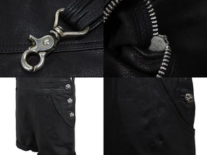 CHROME HEARTS クロムハーツ レザーサロペット サイズM クロスボールボタン ダガージップ シルバー925 ブラック 美品 中古 4b001952 