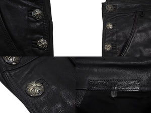 CHROME HEARTS クロムハーツ レザーサロペット サイズM クロスボールボタン ダガージップ シルバー925 ブラック 美品 中古 4b001952 
