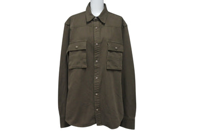 極美品 CHROME HEARTS クロムハーツ BSフレア レザー パッチ デニムジャケット デニムシャツ サイズM カーキ シルバー925 中古 4b001954