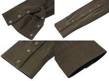 Load image into Gallery viewer, 極美品 CHROME HEARTS クロムハーツ BSフレア レザー パッチ デニムジャケット デニムシャツ サイズM カーキ シルバー925 中古 4b001954