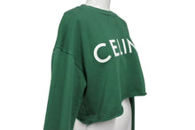 Load image into Gallery viewer, 極美品 CELINE セリーヌ クロップドスウェット トレーナー ロゴ 2Y796670Q コットン グリーン ホワイト サイズXS 中古 4b001955
