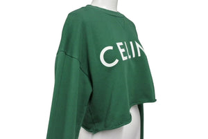 極美品 CELINE セリーヌ クロップドスウェット トレーナー ロゴ 2Y796670Q コットン グリーン ホワイト サイズXS 中古 4b001955