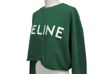 Load image into Gallery viewer, 極美品 CELINE セリーヌ クロップドスウェット トレーナー ロゴ 2Y796670Q コットン グリーン ホワイト サイズXS 中古 4b001955