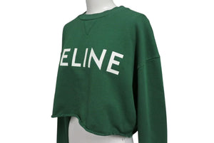 極美品 CELINE セリーヌ クロップドスウェット トレーナー ロゴ 2Y796670Q コットン グリーン ホワイト サイズXS 中古 4b001955