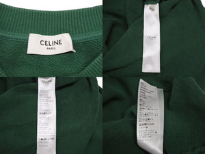 CELINE - 極美品 CELINE セリーヌ クロップドスウェット トレーナー ロゴ 2Y796670Q コットン グリーン ホワイト サイズXS 中古 4b001955 極美品 CELINE セリーヌ クロップドスウェット トレーナー ロゴ