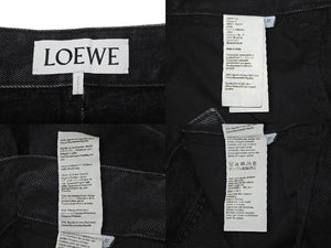 LOEWE ロエベ アナグラム バギージーンズ コットン アナグラム カットアウト フェード サイズ32 ブラック 美品 中古 4b001958