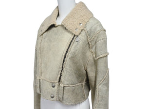 極美品 CHRISTIAN DIOR クリスチャンディオール ムートンジャケット 4A20127070 ラムスキン カーキ ベージュ サイズ36 中古 4b001960