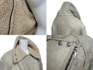 極美品 CHRISTIAN DIOR クリスチャンディオール ムートンジャケット 4A20127070 ラムスキン カーキ ベージュ サイズ36 中古 4b001960