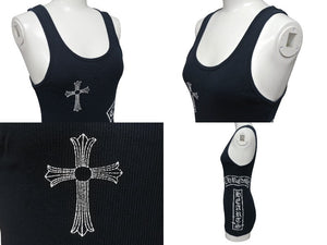CHROME HEARTS クロムハーツ タンクトップ CHクロス アメリカ製 コットン ブラック ホワイト サイズM 良品 中古 4b001963 