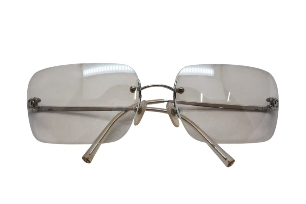 CHANEL シャネル リムレス サングラス 4017 c.124/6I サイズ62□17 120 ココマーク シルバー グレー 美品 中古 4b001977