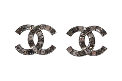 極美品 CHANEL シャネル ココマーク ピアス 重量約3.2g 15P刻印 メタル ラインストーン シルバー クリア 両耳用 中古 4b001983