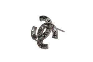 極美品 CHANEL シャネル ココマーク ピアス 重量約3.2g 15P刻印 メタル ラインストーン シルバー クリア 両耳用 中古 4b001983