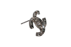 極美品 CHANEL シャネル ココマーク ピアス 重量約3.2g 15P刻印 メタル ラインストーン シルバー クリア 両耳用 中古 4b001983