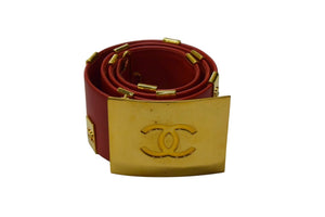 CHANEL シャネル レザーベルト サイズ75/30 29刻印 ココマーク レザー メタル GP ゴールド レッド 美品 中古 4b001989