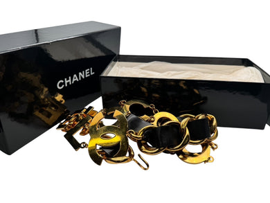 CHANEL シャネル ヴィンテージ COCO CHANELモチーフ ココマーク チェーンベルト レザー GP ゴールド 美品 中古 4b001990